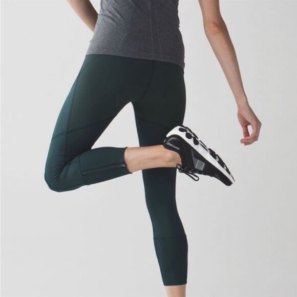 LULULEMON Rebel Green Navy Blue Stripe Luxtreme Tights Ankle Zipper Legging 6 - Picture 3 of 16